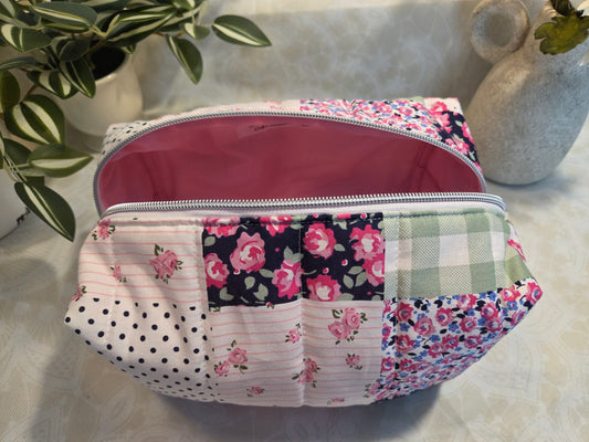 Pink Patchwork Large Makeup Bag