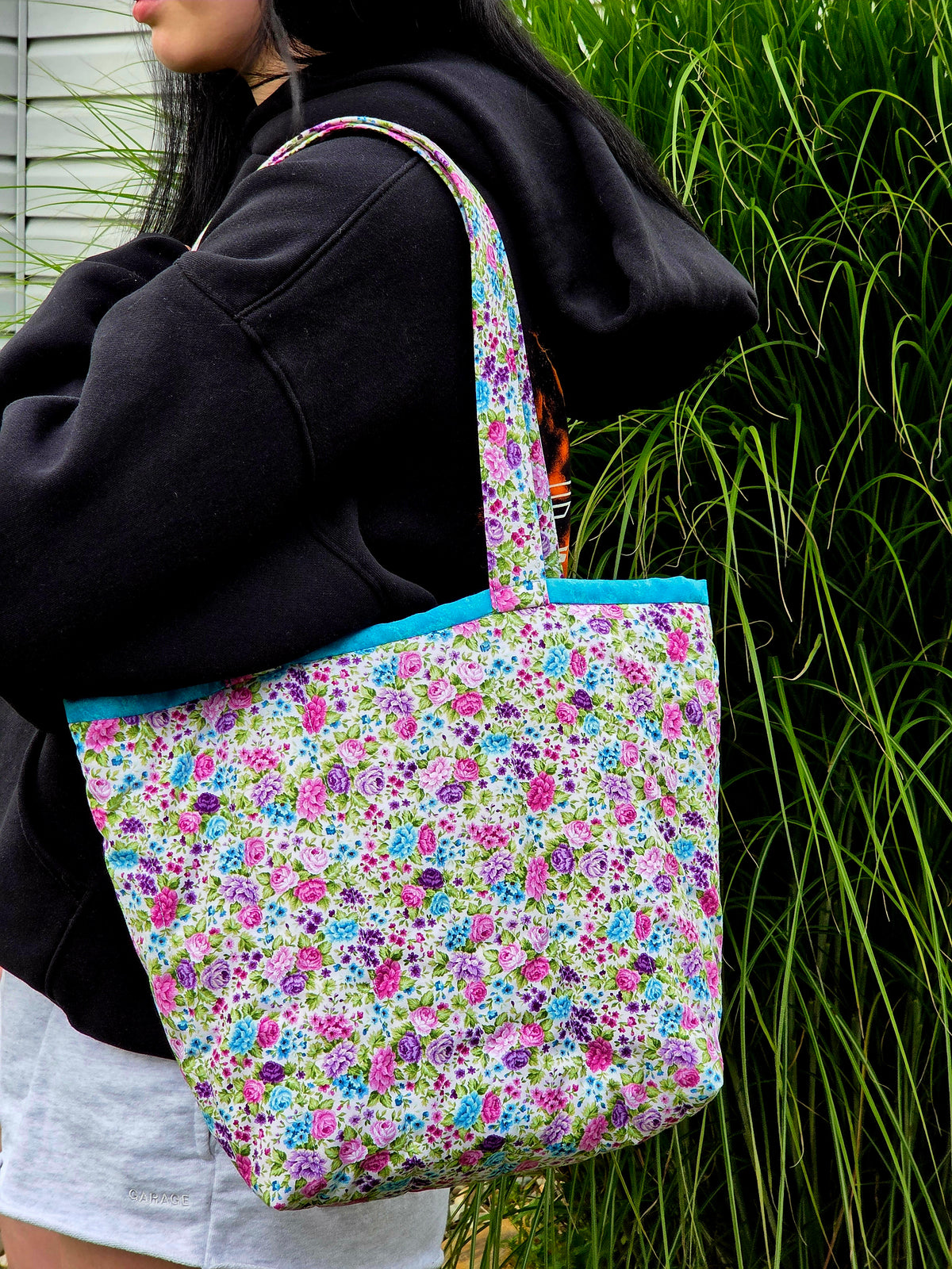 Teal Frenzy Large Tote Bag