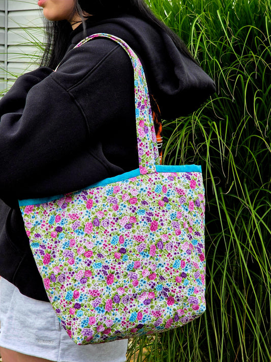 Teal Frenzy Large Tote Bag