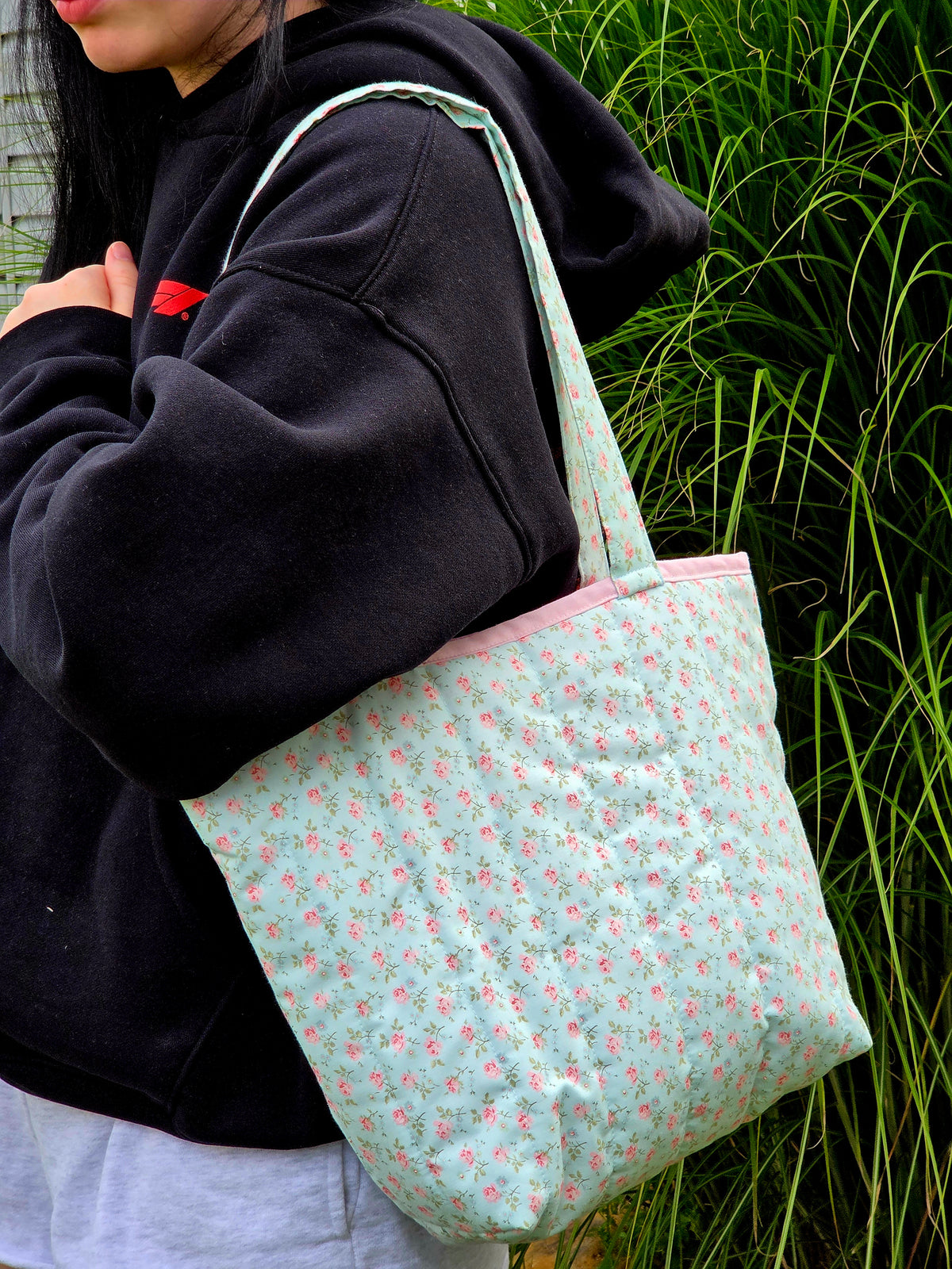 Pink and Blue Peonie Large Tote Bag
