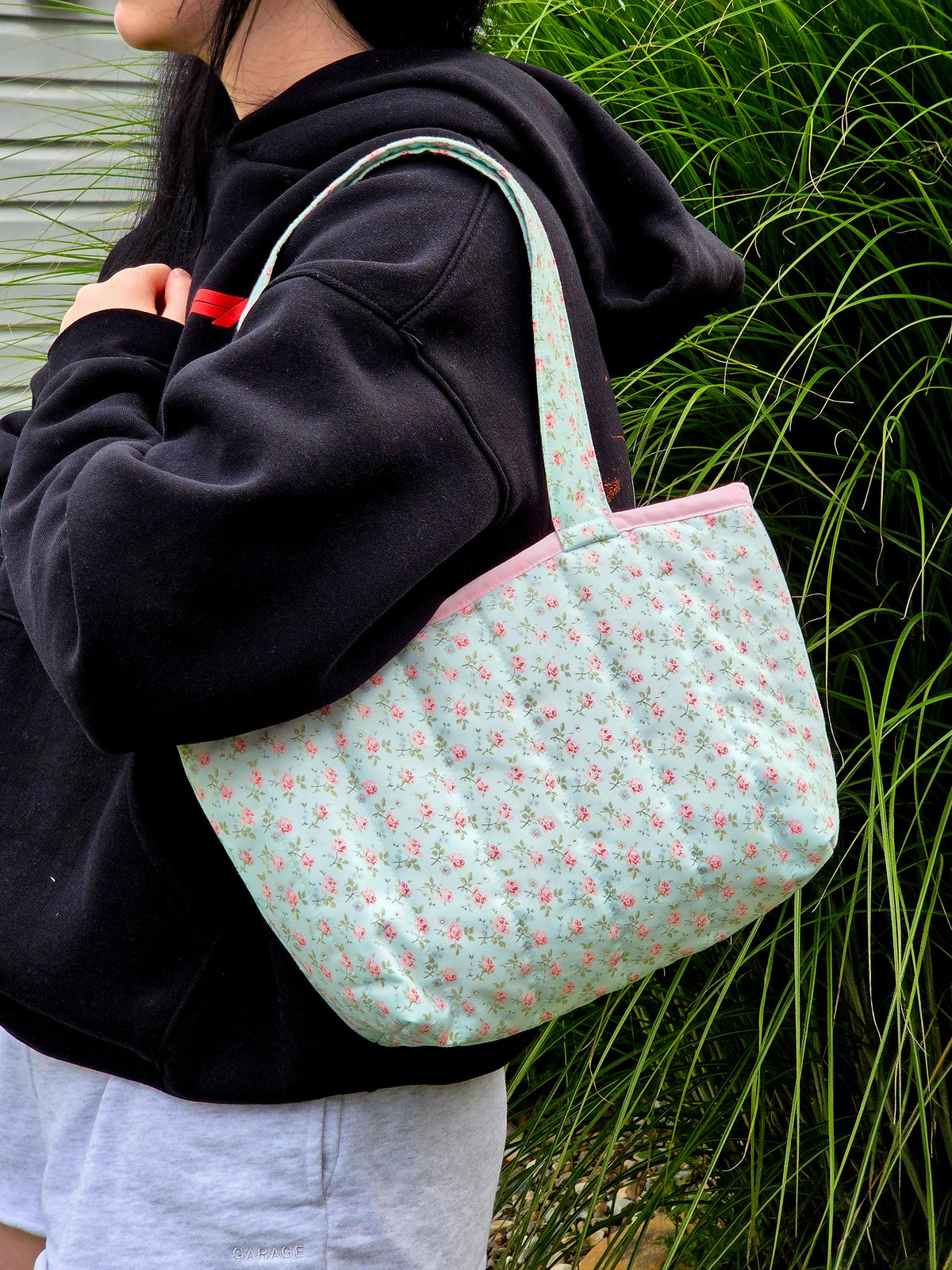 Pink and Blue Peonie Small Tote Bag