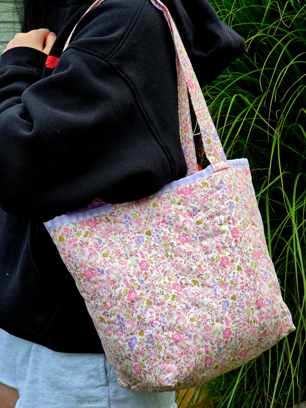 Pink and Purple Floral Large Tote Bag