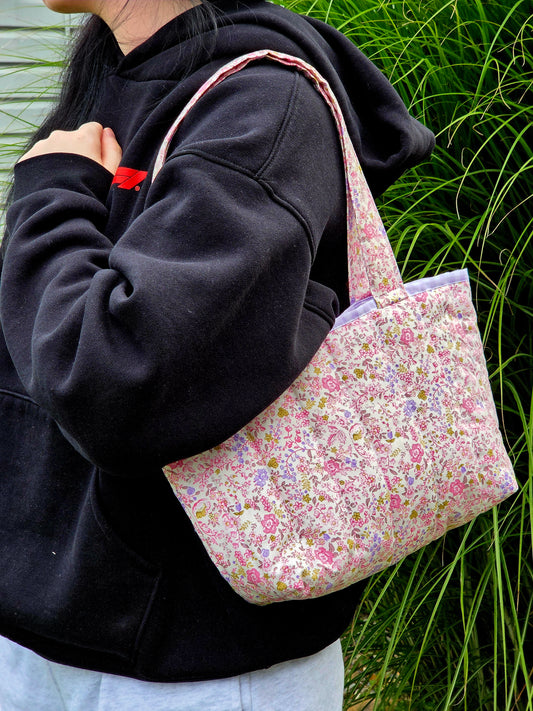 Pink and Purple Floral Small Tote Bag