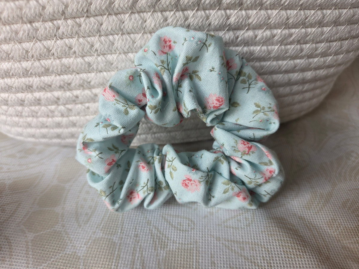 Pink and Blue Peonies Scrunchie