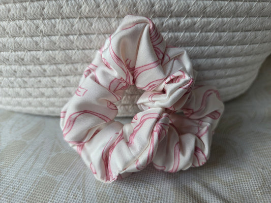 Pink and White Silk Scrunchie