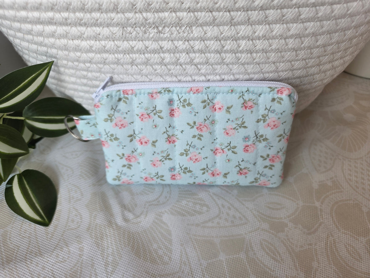 Pink and Blue Peonies Keychain Wallet