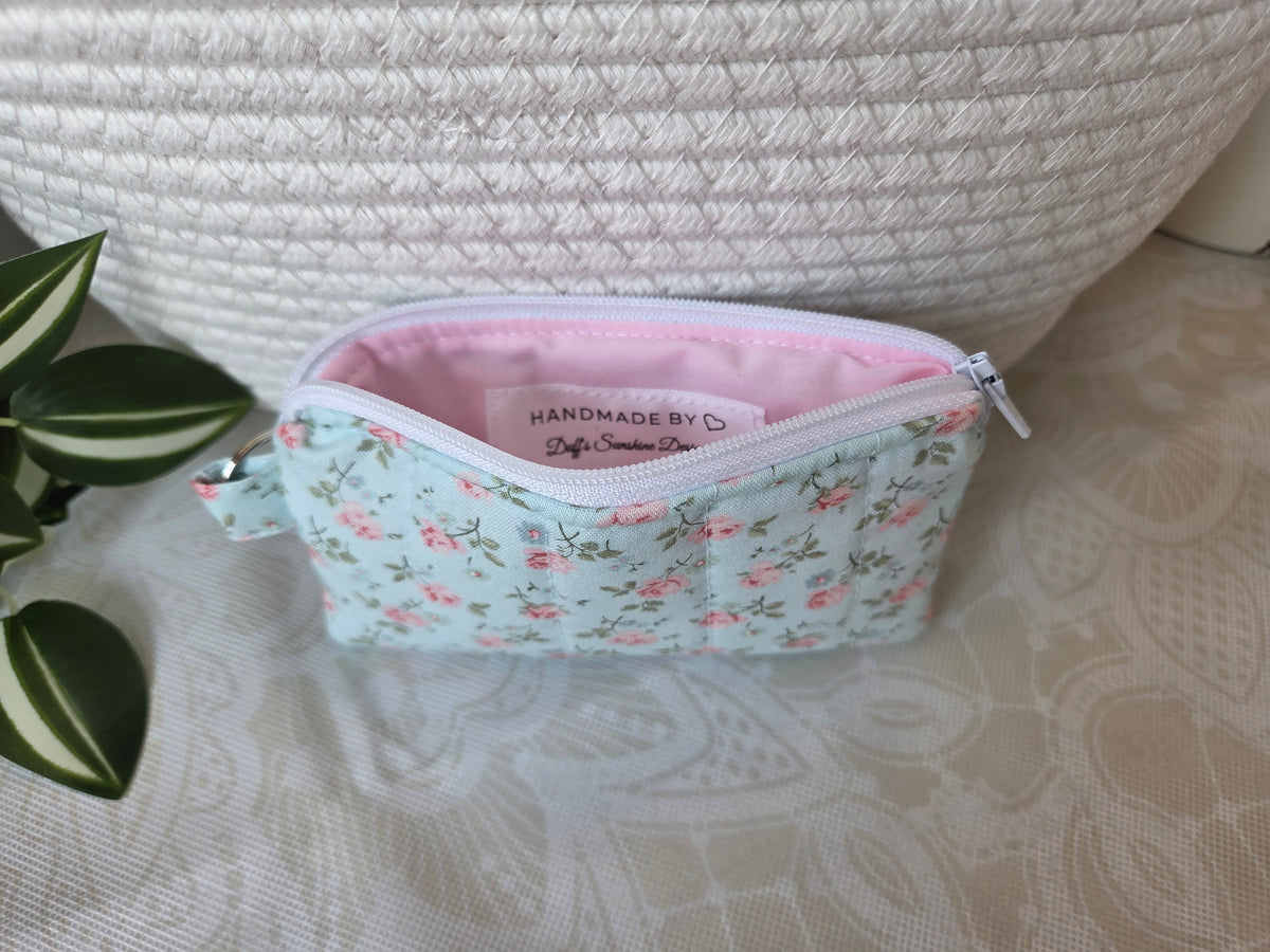 Pink and Blue Peonies Keychain Wallet