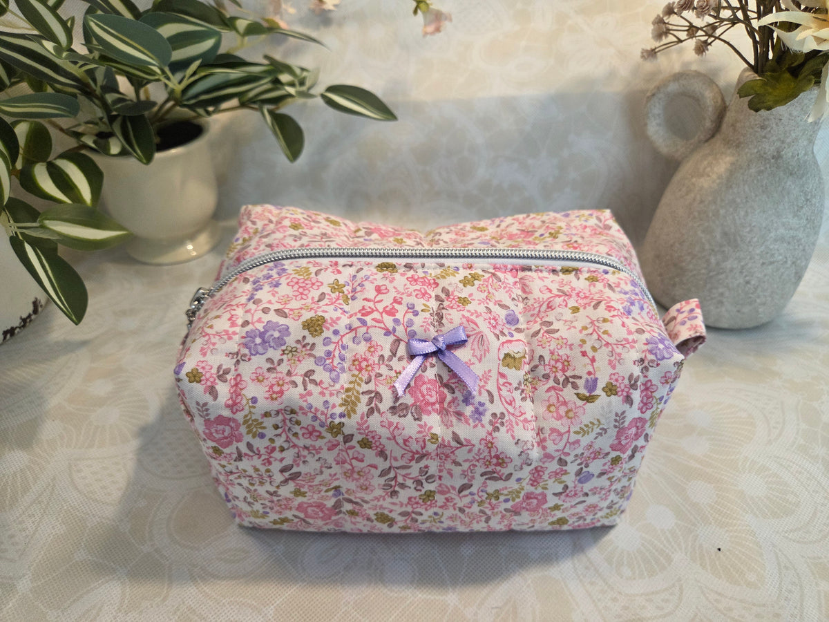 Pink and Purple Floral Medium Makeup Bag