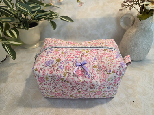 Pink and Purple Floral Medium Makeup Bag