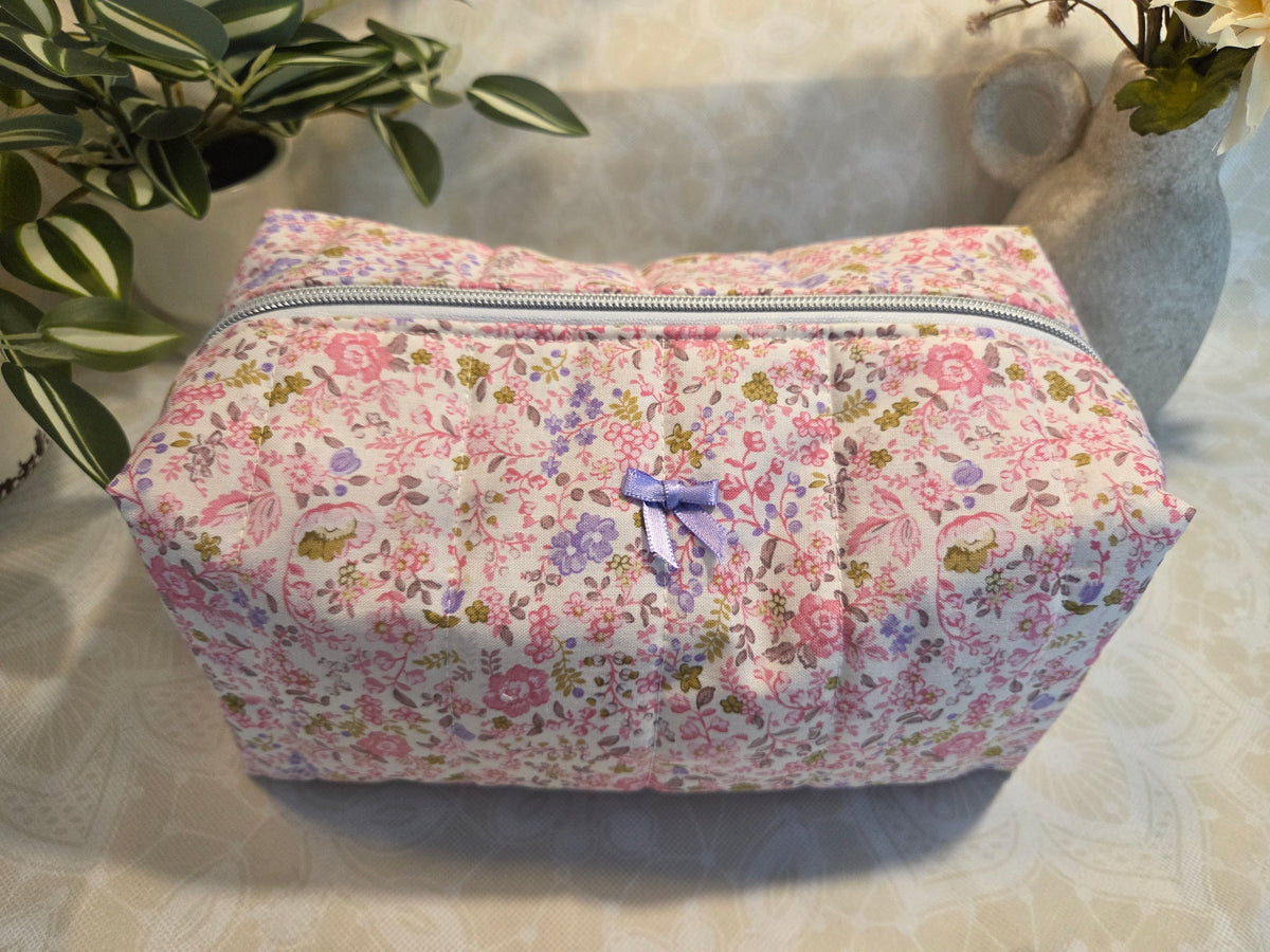 Pink and Purple Floral Large Makeup Bag