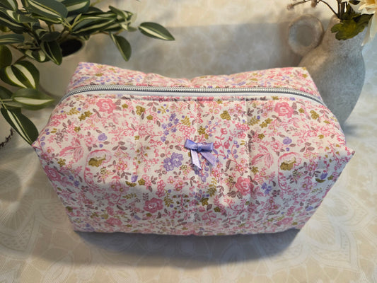 Pink and Purple Floral Large Makeup Bag