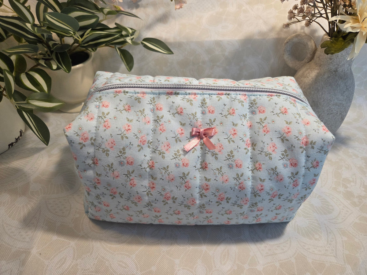 Pink and Blue Peonies Large Makeup Bag
