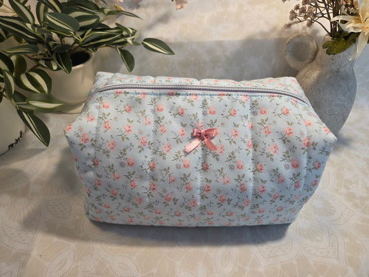 Pink and Blue Peonies Large Makeup Bag