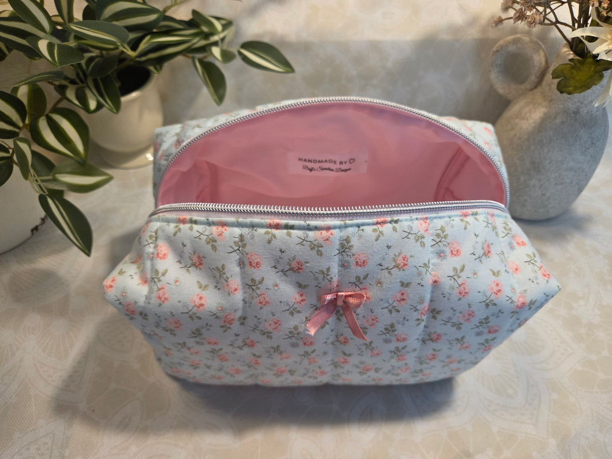 Pink and Blue Peonies Large Makeup Bag