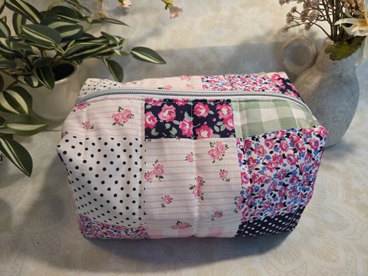 Pink Patchwork Large Makeup Bag