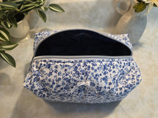 Royal Blue Paisley Large Makeup Bag