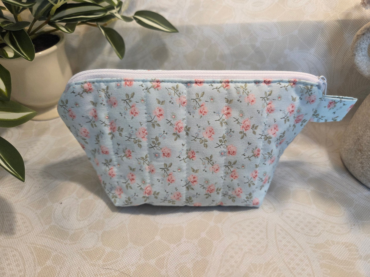 Pink and Blue Peonies Mini Makeup Bag