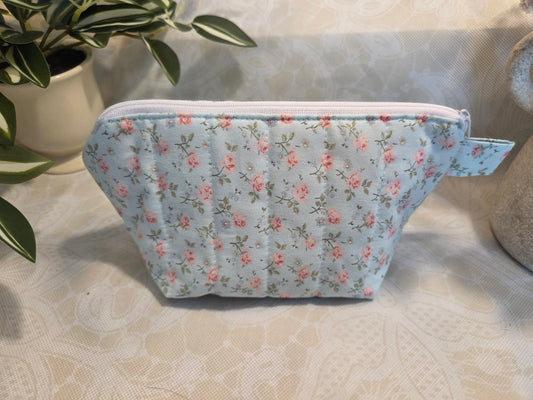 Pink and Blue Peonies Mini Makeup Bag