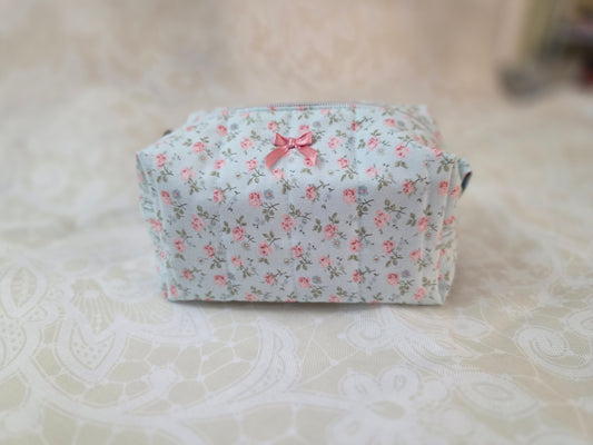 Pink and Blue Peonies Medium Makeup Bag