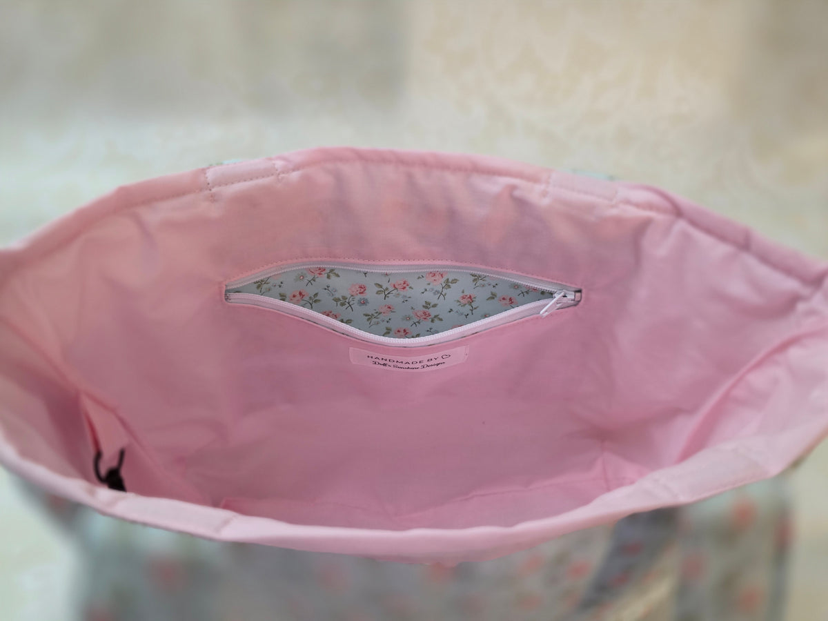 Pink and Blue Peonie Large Tote Bag