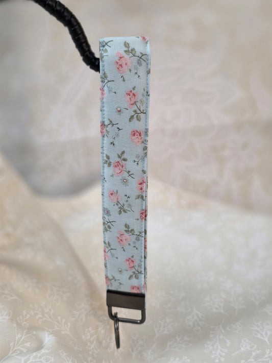 Pink and Blue Peonie Wristlet