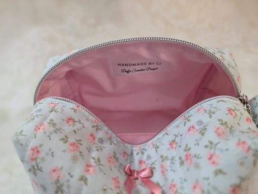 Pink and Blue Peonies Medium Makeup Bag
